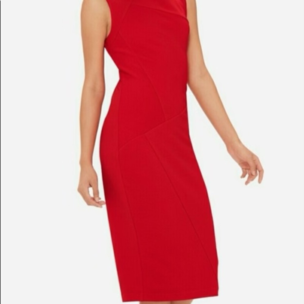 Eva Longoria Ribbed Sheath Red Dress